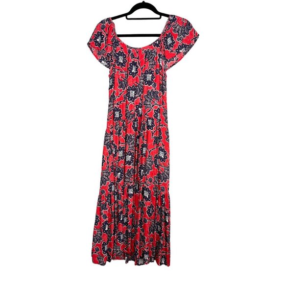 Knox Rose Flowy Tiered Midi Dress w/ Pockets Lined Red Navy Size XS - Picture 11 of 11